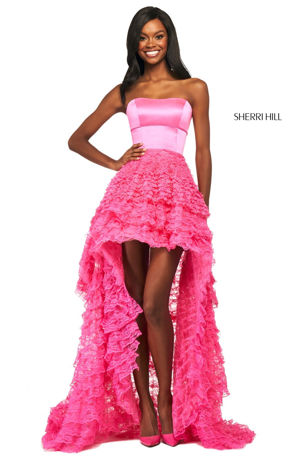 Sherri Hill 53720 prom dress images. Sherri Hill 53720 is available in these colors: Black, Coral, Blush, Candy Pink, Ivory, Red.
