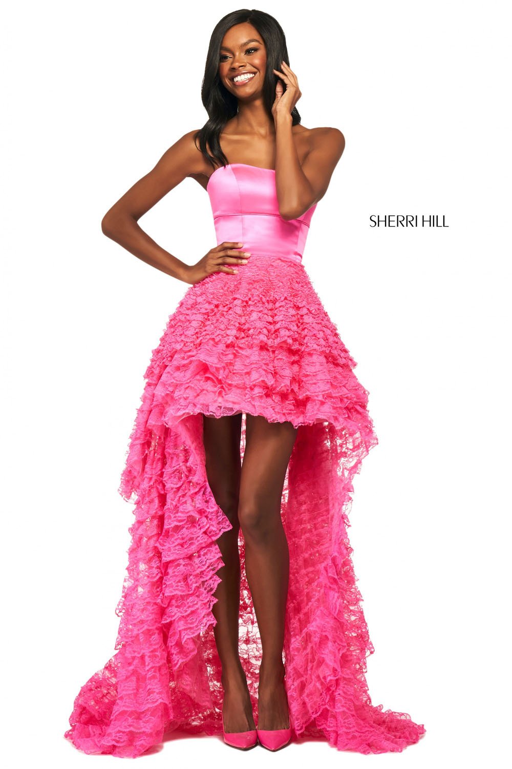 Sherri Hill 53720 prom dress images. Sherri Hill 53720 is available in these colors: Black, Coral, Blush, Candy Pink, Ivory, Red.