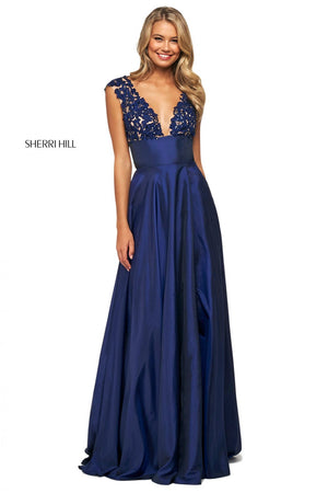 Sherri Hill 53767 prom dress images.  Sherri Hill 53767 is available in these colors: Coral, Red, Aqua, Yellow, Pink, Navy.