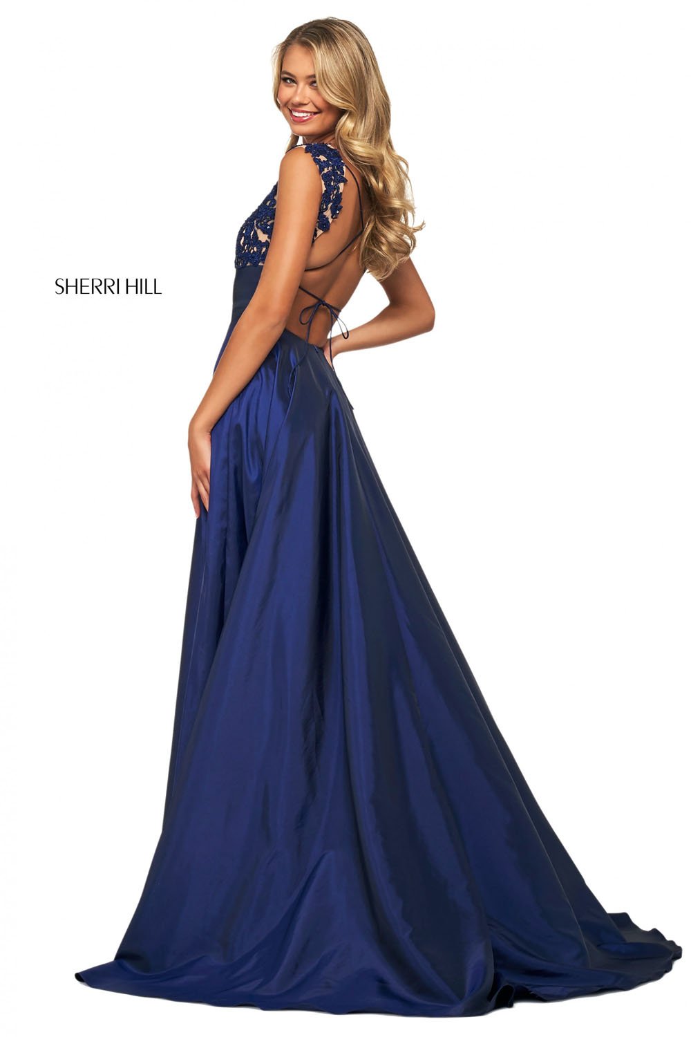 Sherri Hill 53767 prom dress images. Sherri Hill 53767 is available in these colors: Coral, Red, Aqua, Yellow, Pink, Navy.