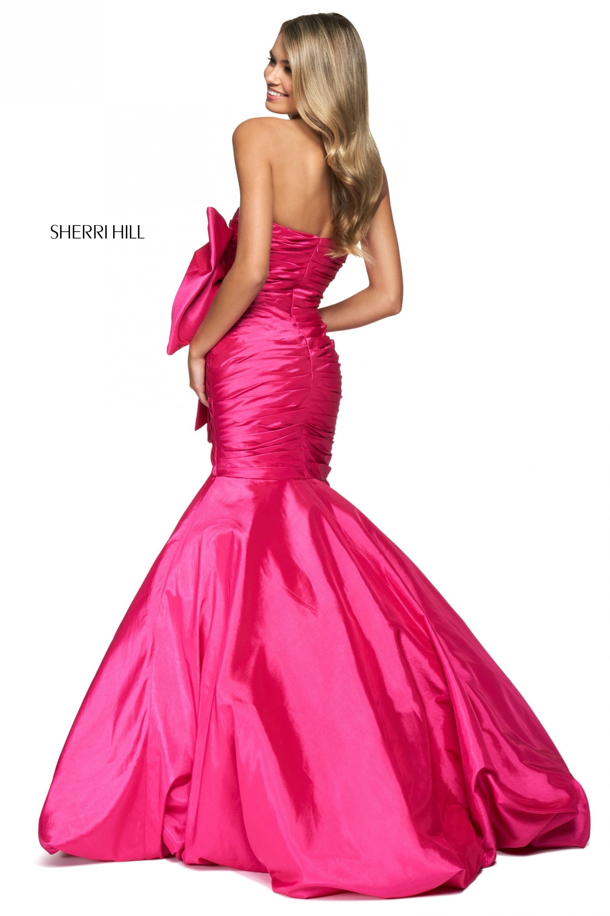 Sherri Hill 54027 prom dress images. Sherri Hill 54027 is available in these colors: Black, Teal, Emerald, Bright Pink, Red.
