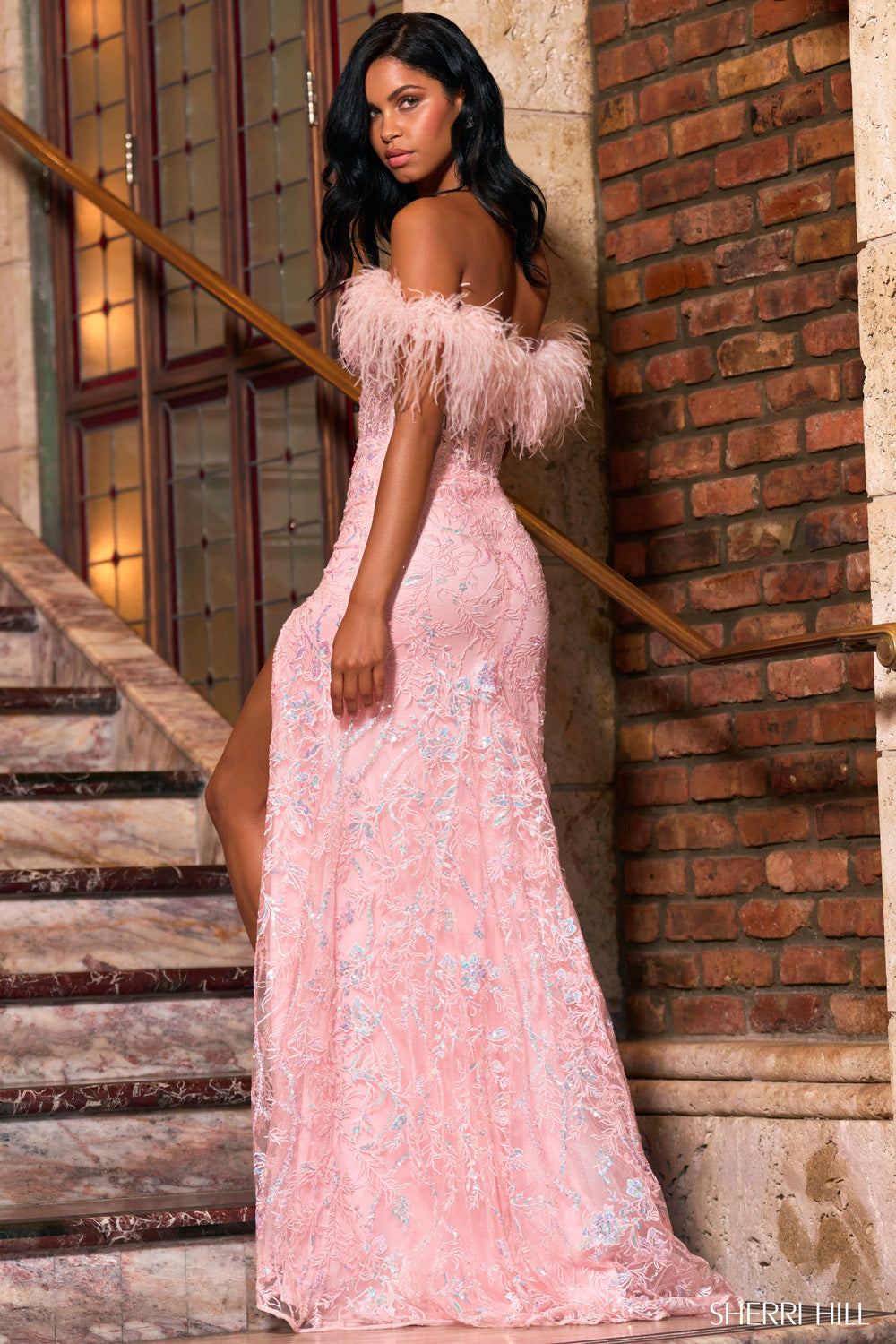Sherri Hill 55201 prom dress images. Sherri Hill 55201 is available in these colors: Pink, Ivory, Light Blue, Red, Black.