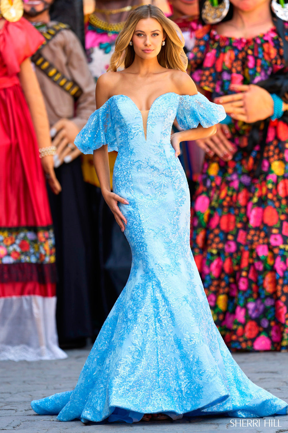 Sherri Hill 55326 prom dress images. Sherri Hill 55326 is available in these colors: Black, Red, Blush, Ivory, Light Blue.