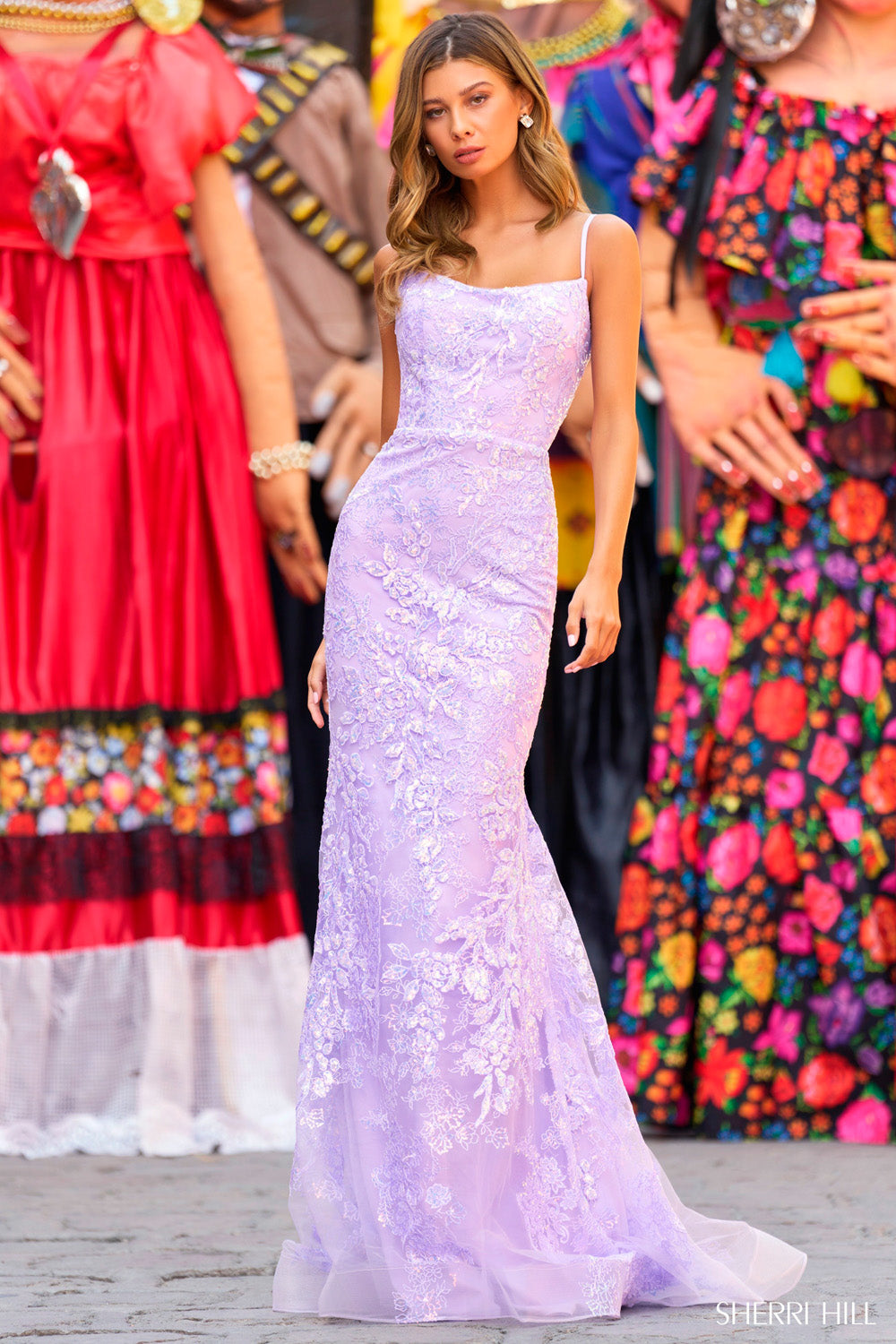 Sherri Hill 55341 prom dress images. Sherri Hill 55341 is available in these colors: Ivory, Blush, Lilac, Light Blue.