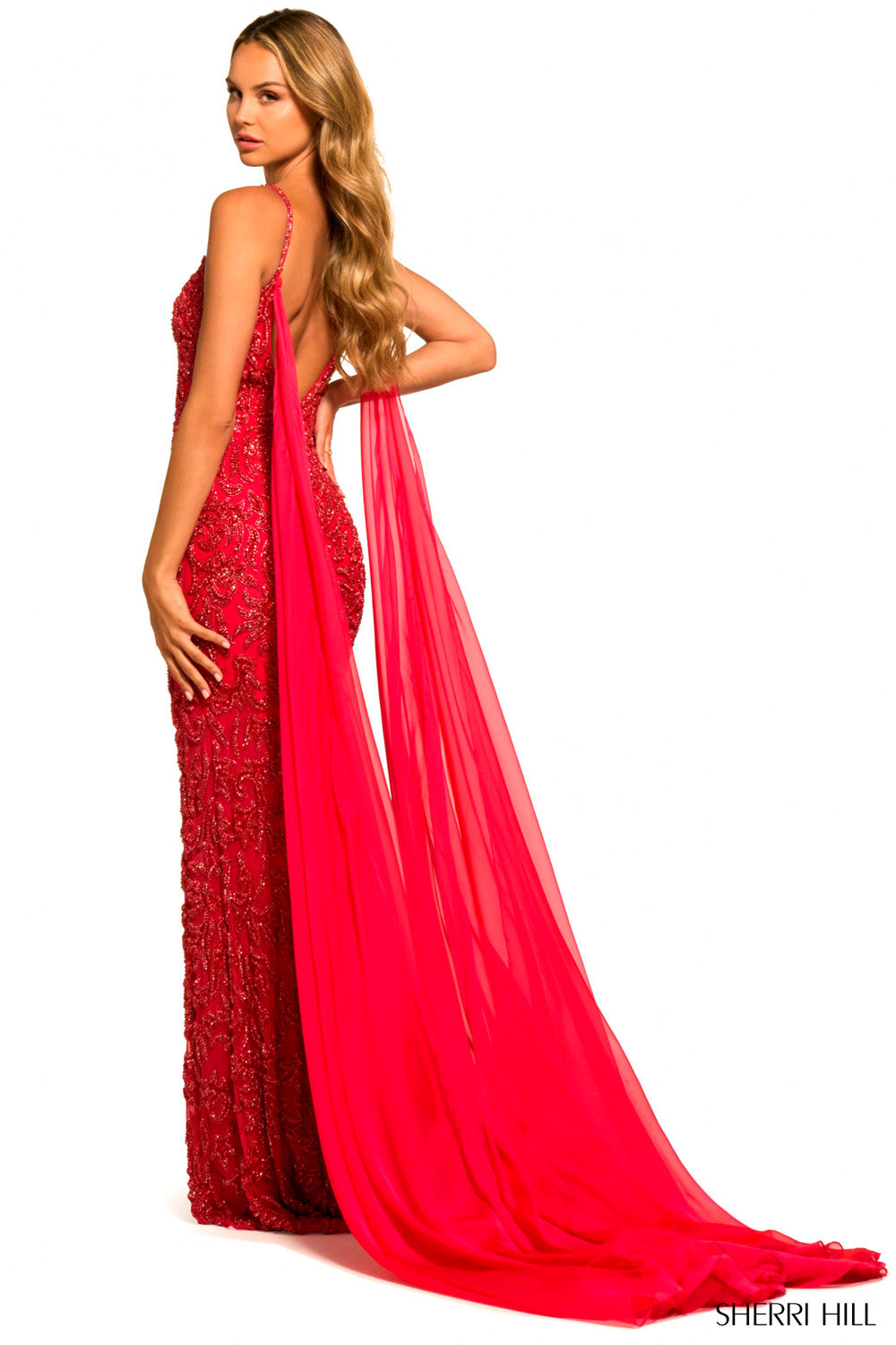 Sherri Hill 55370 prom dress images. Sherri Hill 55370 is available in these colors: Watermelon.