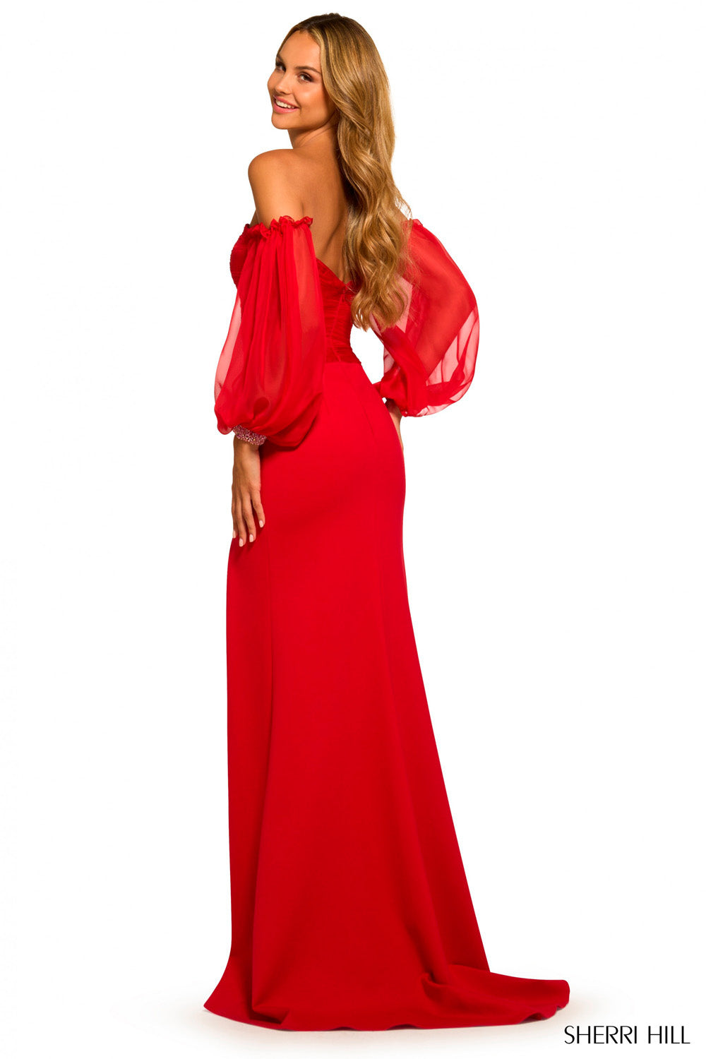 Sherri Hill 55427 prom dress images. Sherri Hill 55427 is available in these colors: Red, Ivory, Black, Bright Pink.