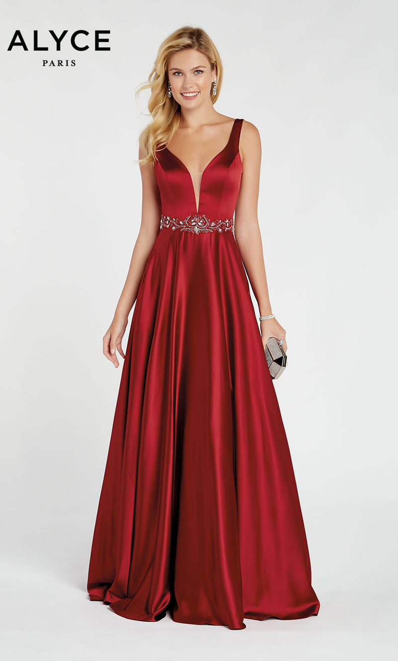 open lace back dress Alyce Paris Stretchy Lace-Up Back Prom Dress 61674 main image 1
