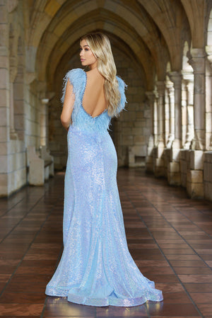 Ava Presley 38896 prom dress images.  Ava Presley 38896 is available in these colors: Powder Blue, Iridescent Purple, Iridescent White, Red, Black.