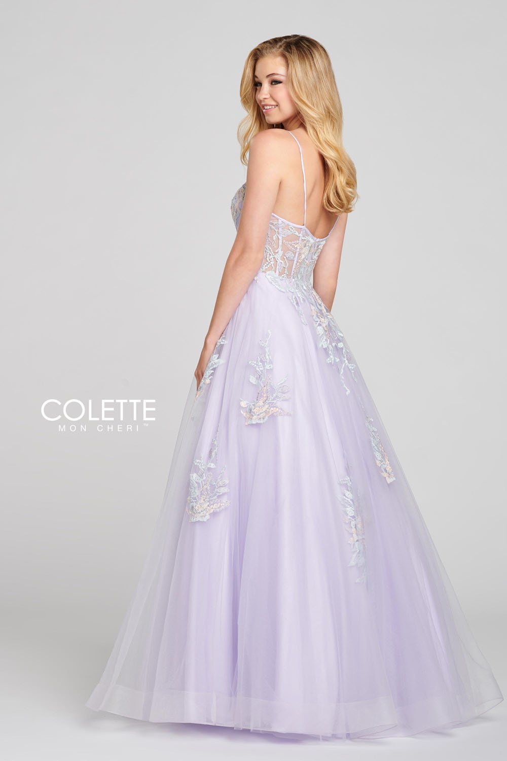 Colette CL12123 prom dress images. Colette CL12123 is available in these colors: Sky Multi, Pink Multi, Lilac Multi.
