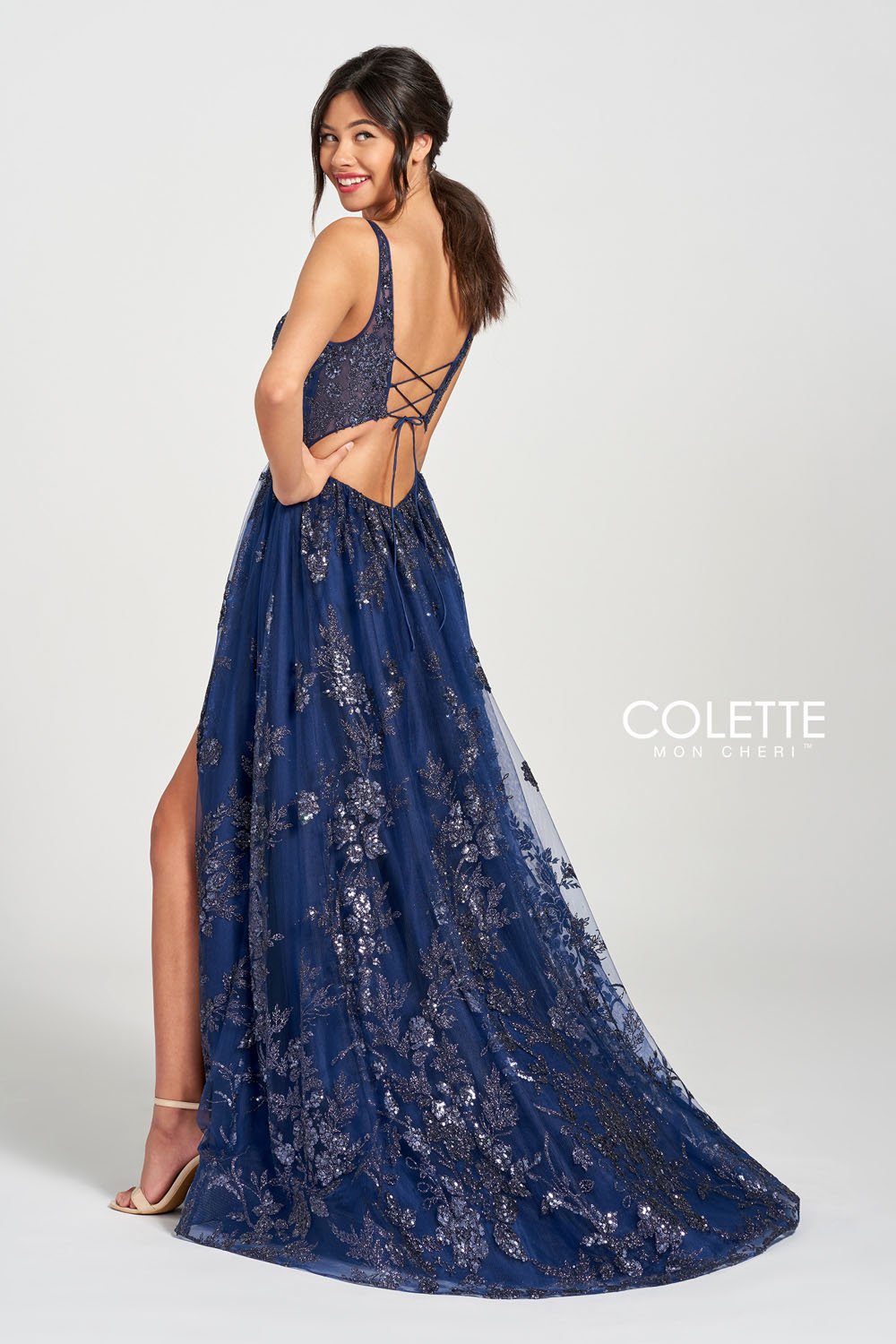 Colette CL12215 prom dress images. Colette CL12215 is available in these colors: Navy Blue, Plum.