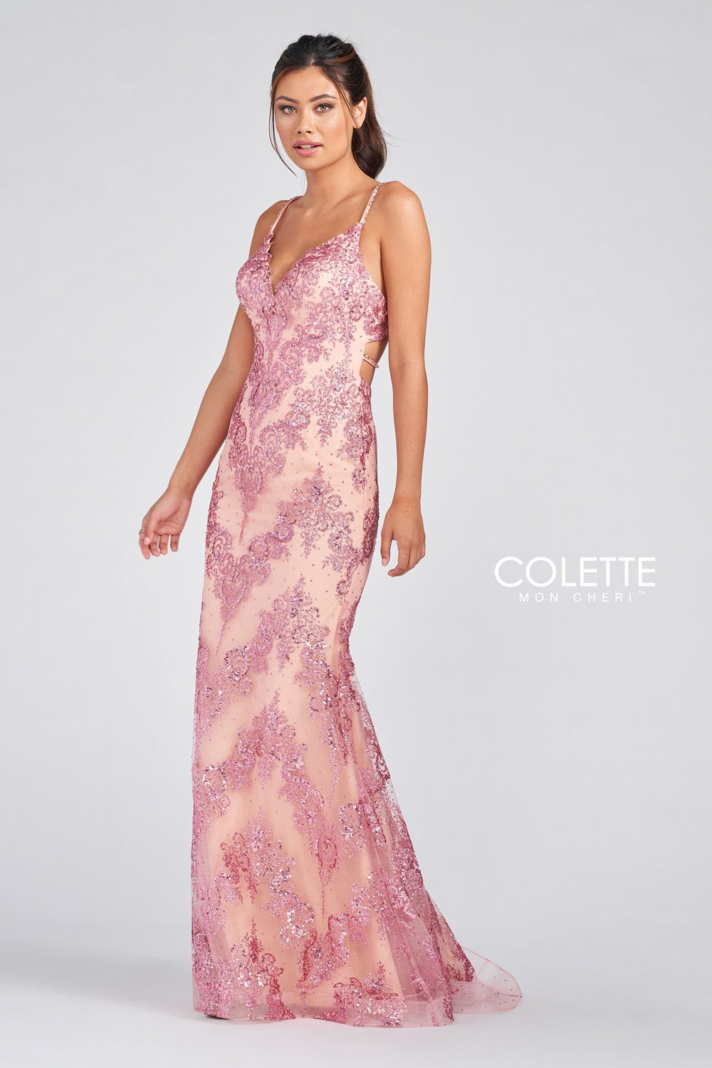 Colette CL12245 prom dress images. Colette CL12245 is available in these colors: Black Nude, Rose Nude, Light Blue Nude.
