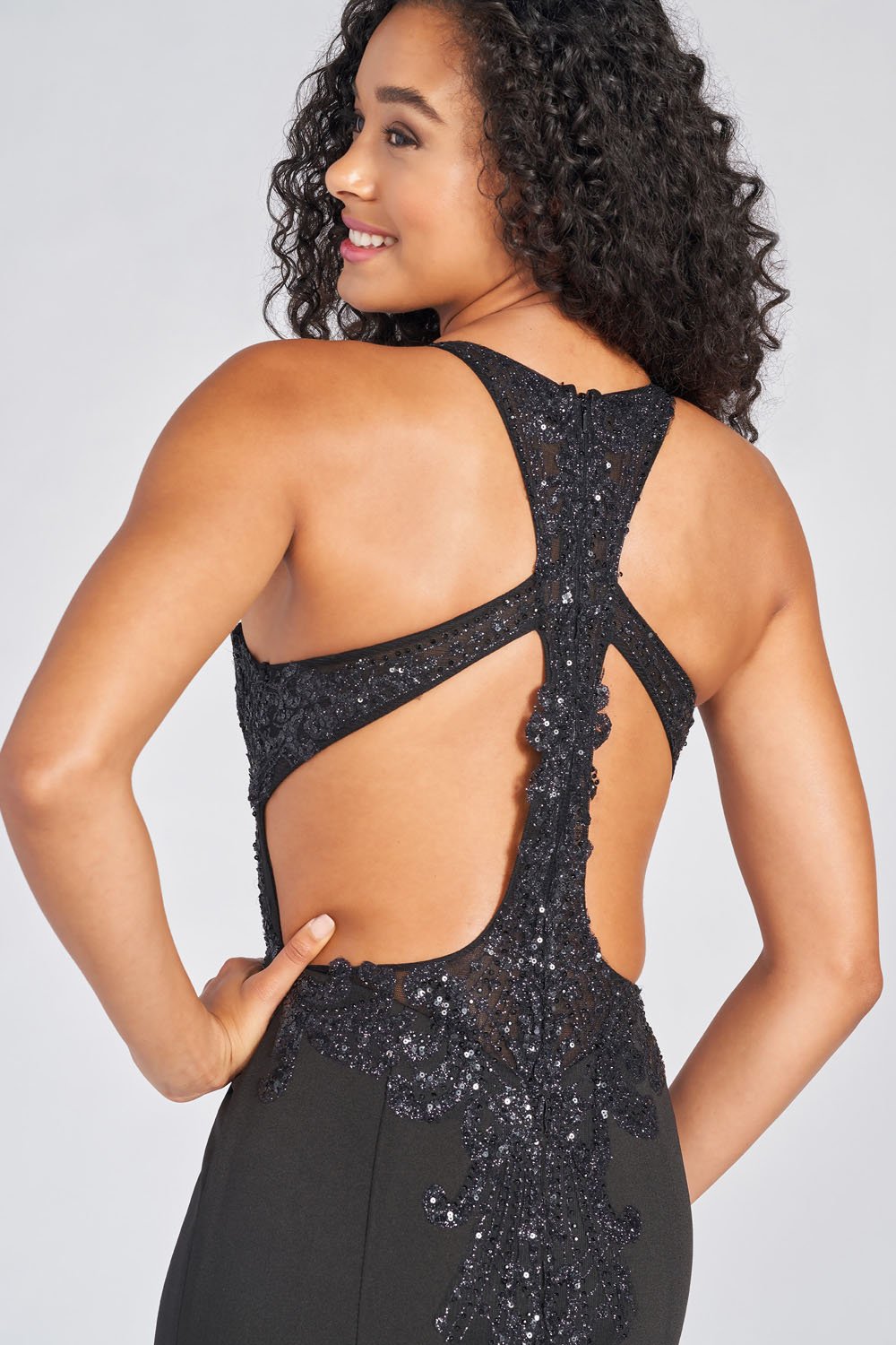 Colette CL12247 prom dress images. Colette CL12247 is available in these colors: Black, Aqua Silver.