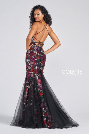 Colette CL12250 prom dress images.  Colette CL12250 is available in these colors: Black Multi.
