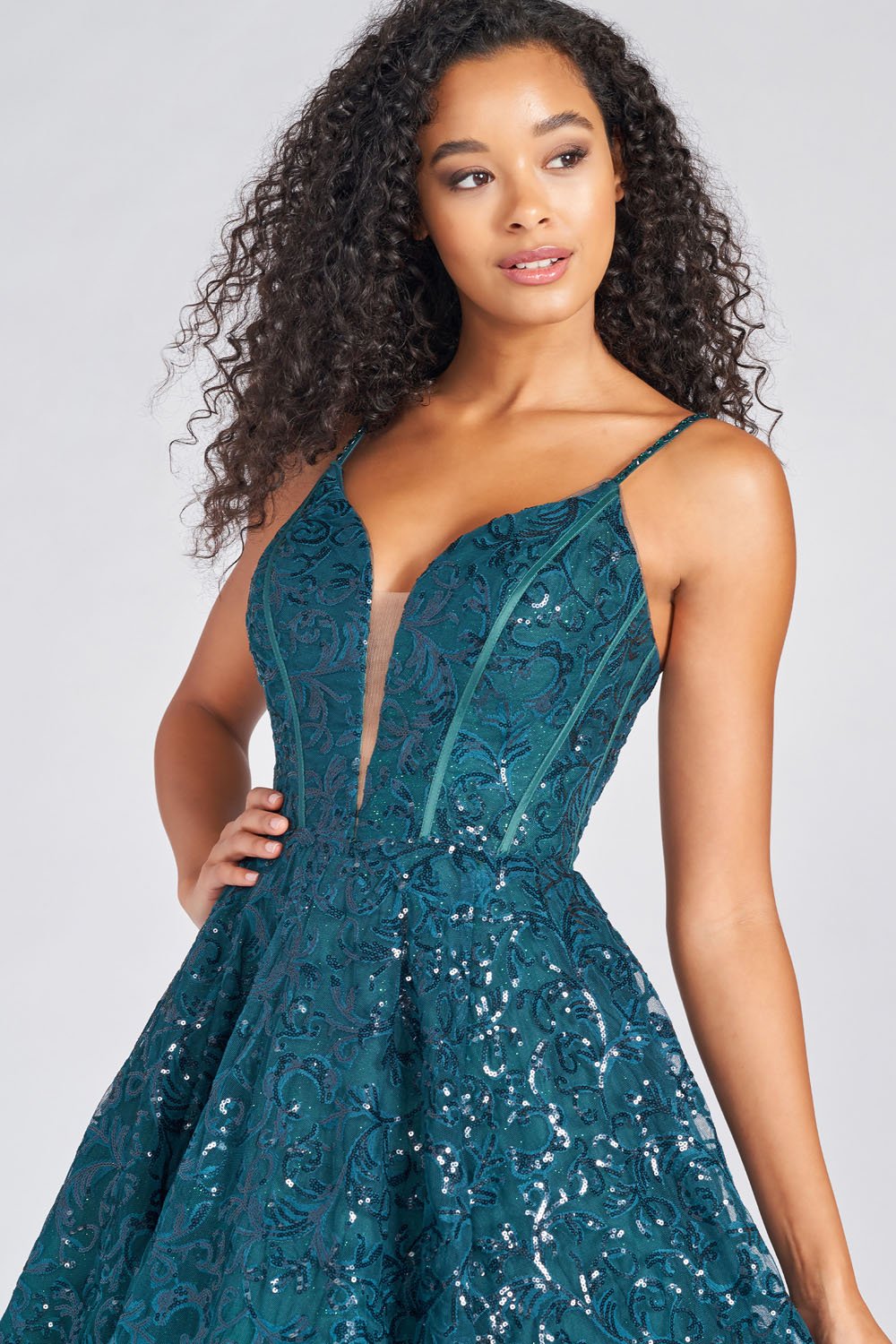 Colette CL12264 prom dress images. Colette CL12264 is available in these colors: Forest Green, Plum, Cabernet.