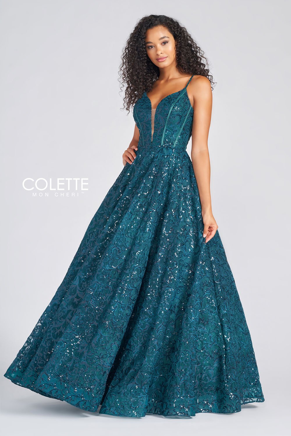 Colette CL12264 prom dress images. Colette CL12264 is available in these colors: Forest Green, Plum, Cabernet.