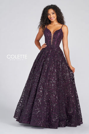 Colette CL12264 prom dress images.  Colette CL12264 is available in these colors: Forest Green, Plum, Cabernet.