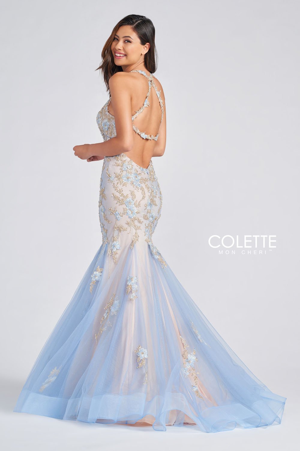 Colette CL12268 prom dress images. Colette CL12268 is available in these colors: Vintage Blue.