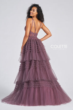 Colette CL12281 prom dress images.  Colette CL12281 is available in these colors: Heather, Black, Scarlet.