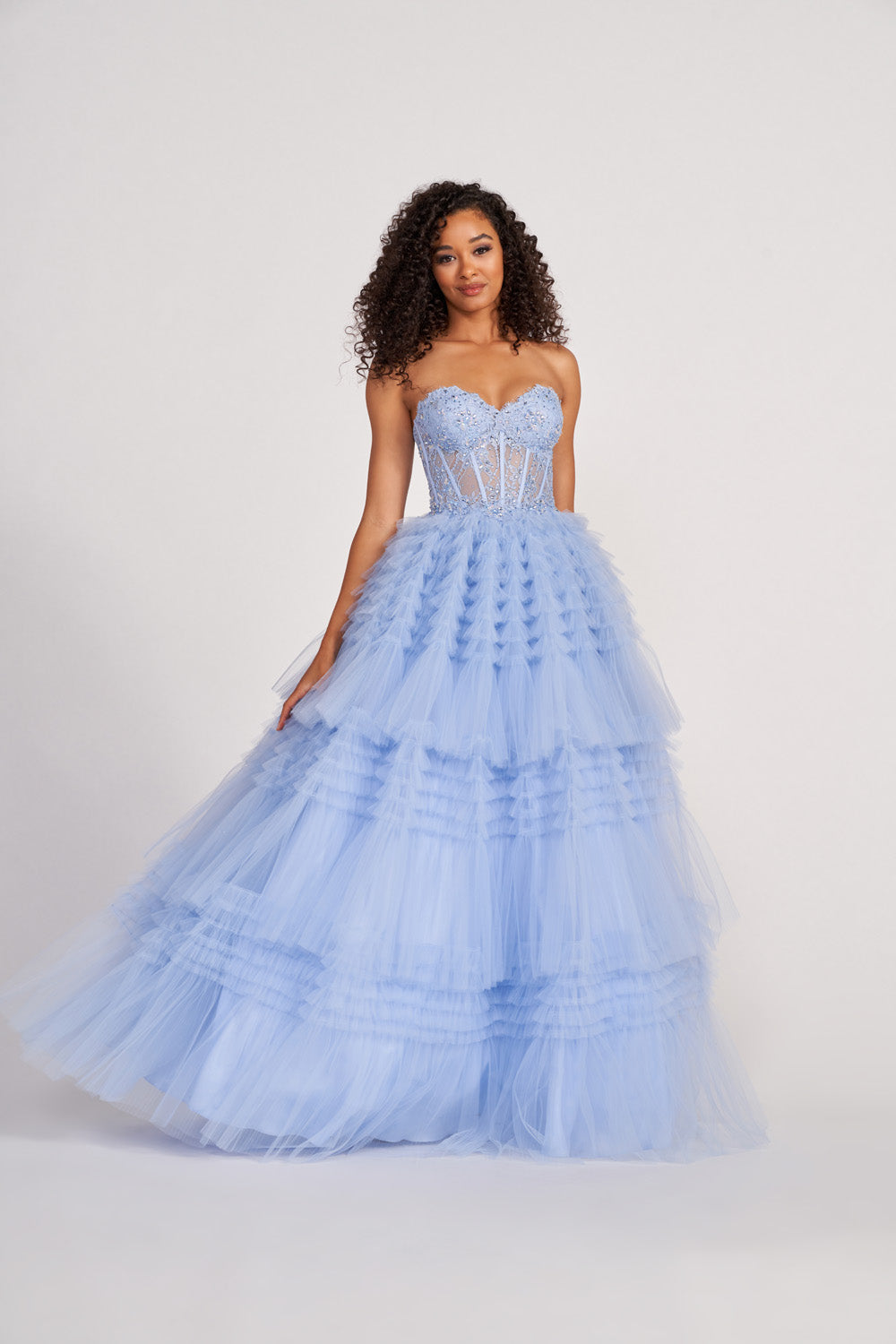 Colette CL2017 prom dress images. Colette CL2017 is available in these colors: Diamond White, Periwinkle, Turquoise, Dusty Rose.