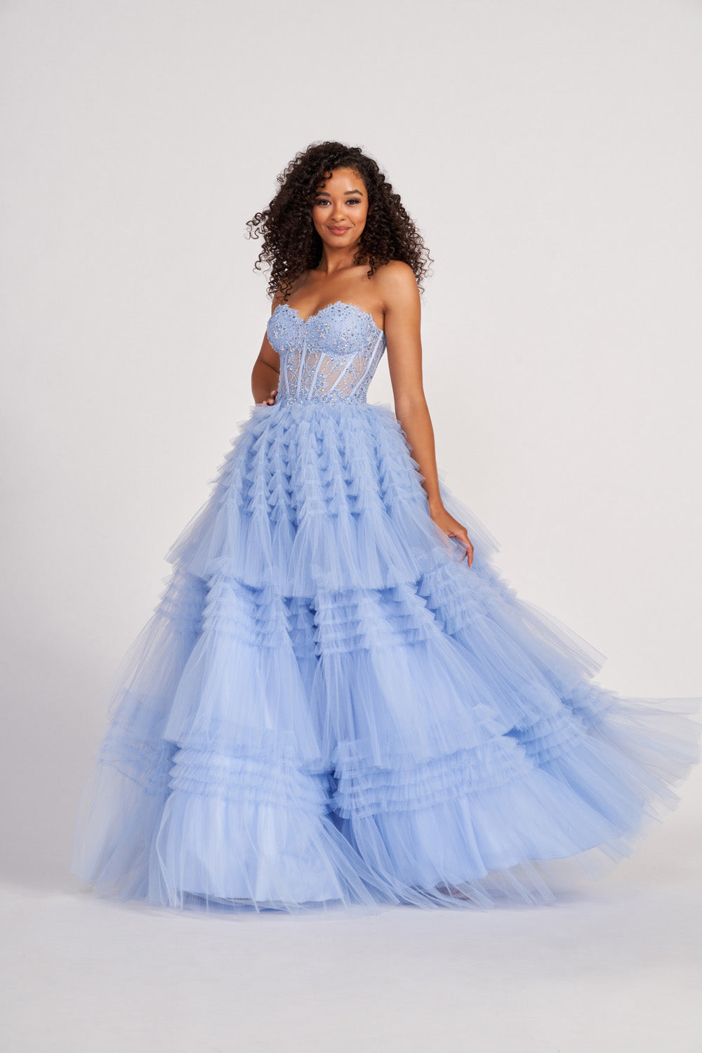 Colette CL2017 prom dress images. Colette CL2017 is available in these colors: Diamond White, Periwinkle, Turquoise, Dusty Rose.