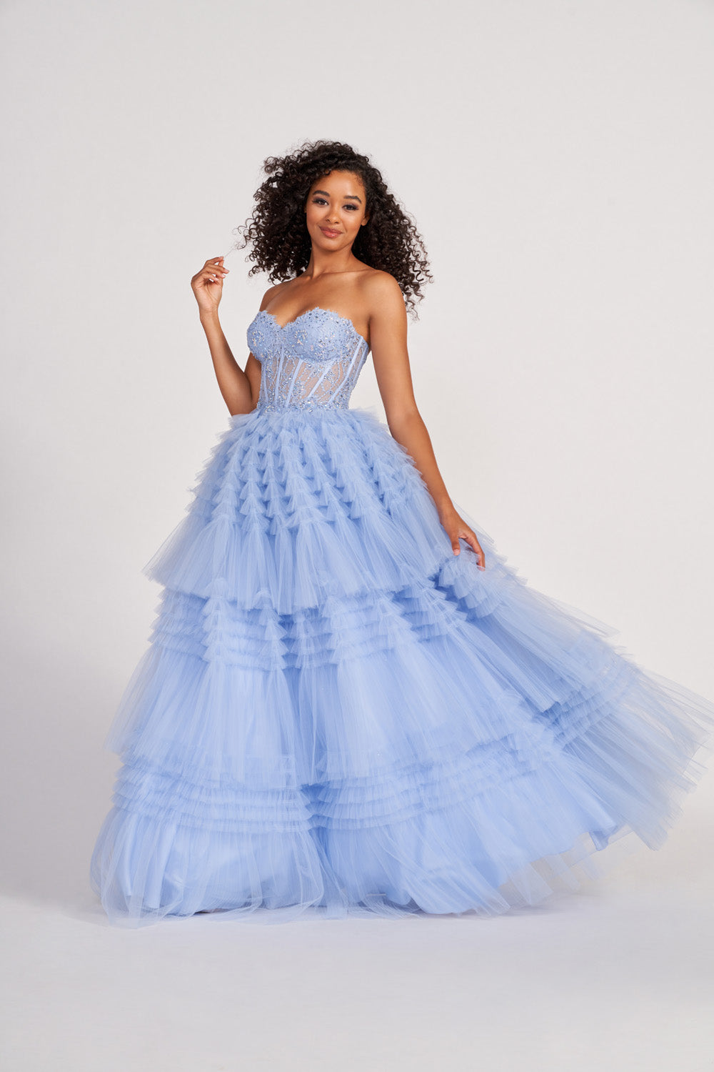 Colette CL2017 prom dress images. Colette CL2017 is available in these colors: Diamond White, Periwinkle, Turquoise, Dusty Rose.