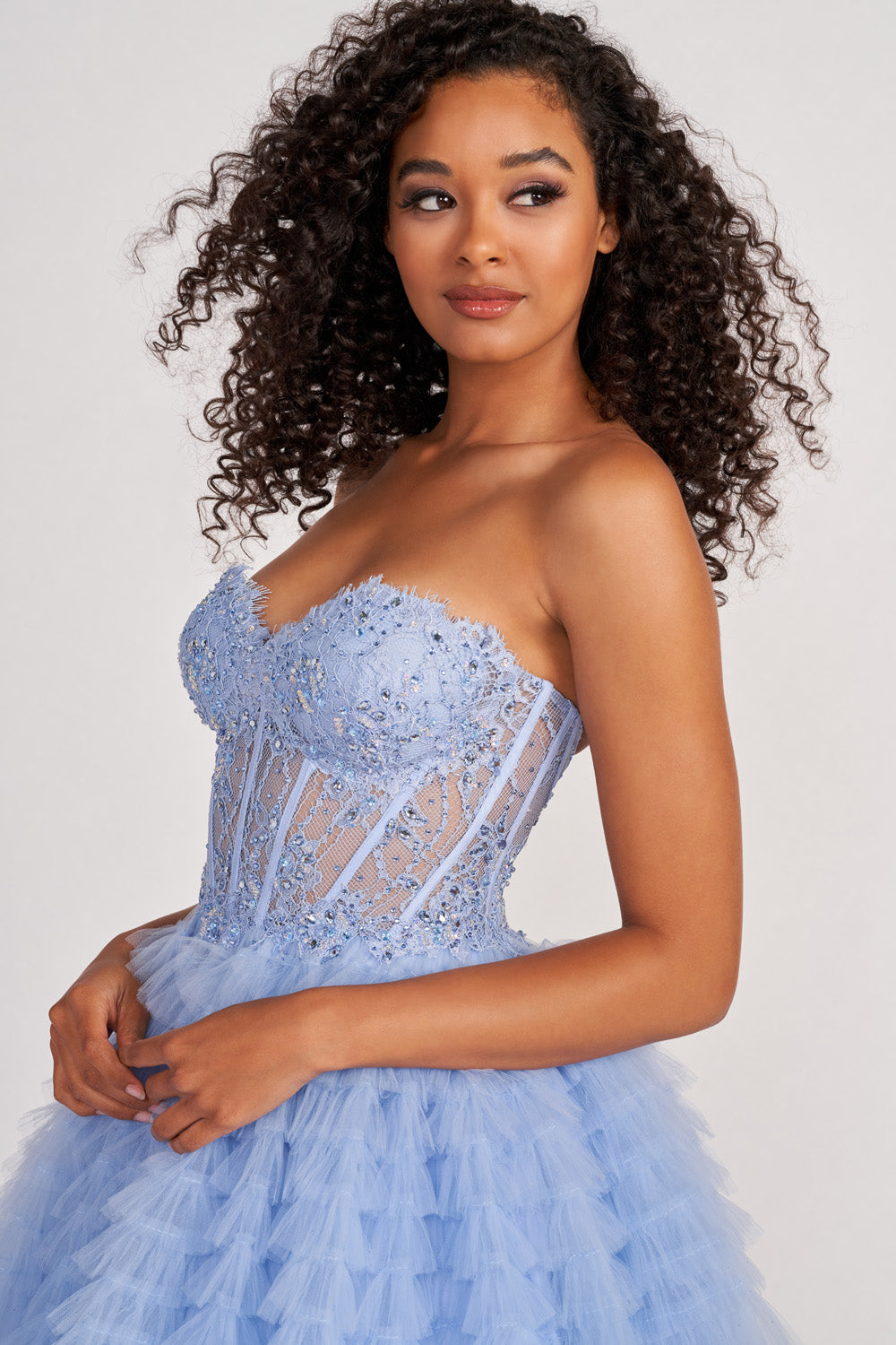 Colette CL2017 prom dress images. Colette CL2017 is available in these colors: Diamond White, Periwinkle, Turquoise, Dusty Rose.