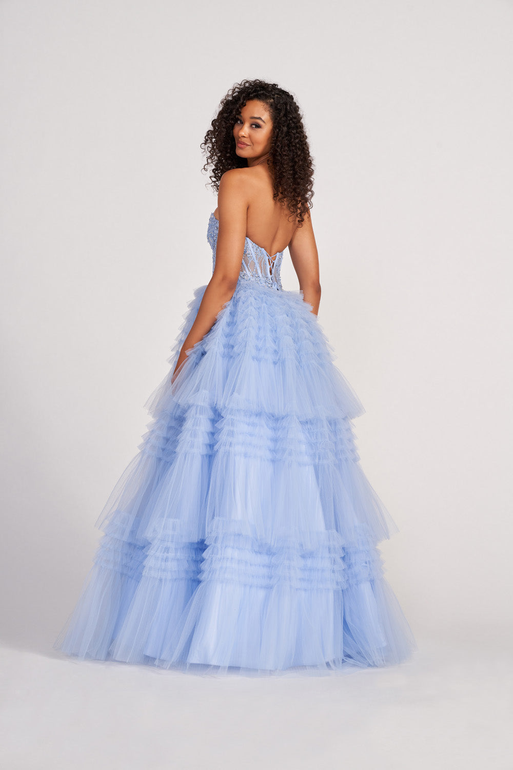 Colette CL2017 prom dress images. Colette CL2017 is available in these colors: Diamond White, Periwinkle, Turquoise, Dusty Rose.
