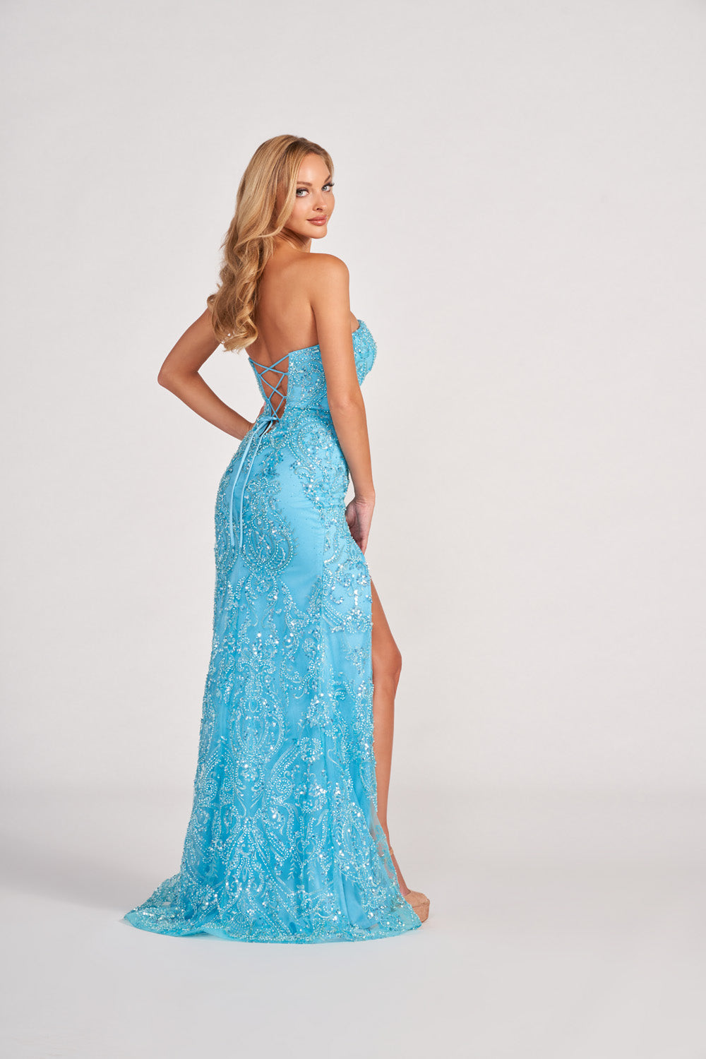 Colette CL2046 prom dress images. Colette CL2046 is available in these colors: Turquoise, Rose Gold.