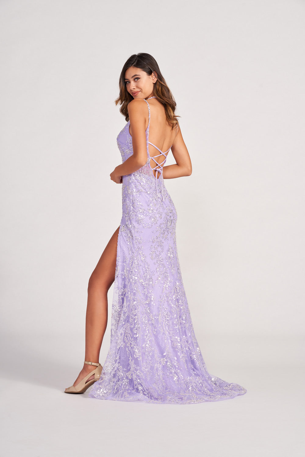 Colette CL2050 prom dress images. Colette CL2050 is available in these colors: Violet, Navy Blue Silver.