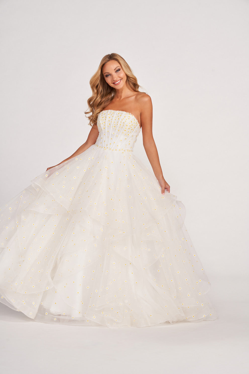 Colette CL2055 prom dress images. Colette CL2055 is available in these colors: Daisy, Light Blue, Violet.