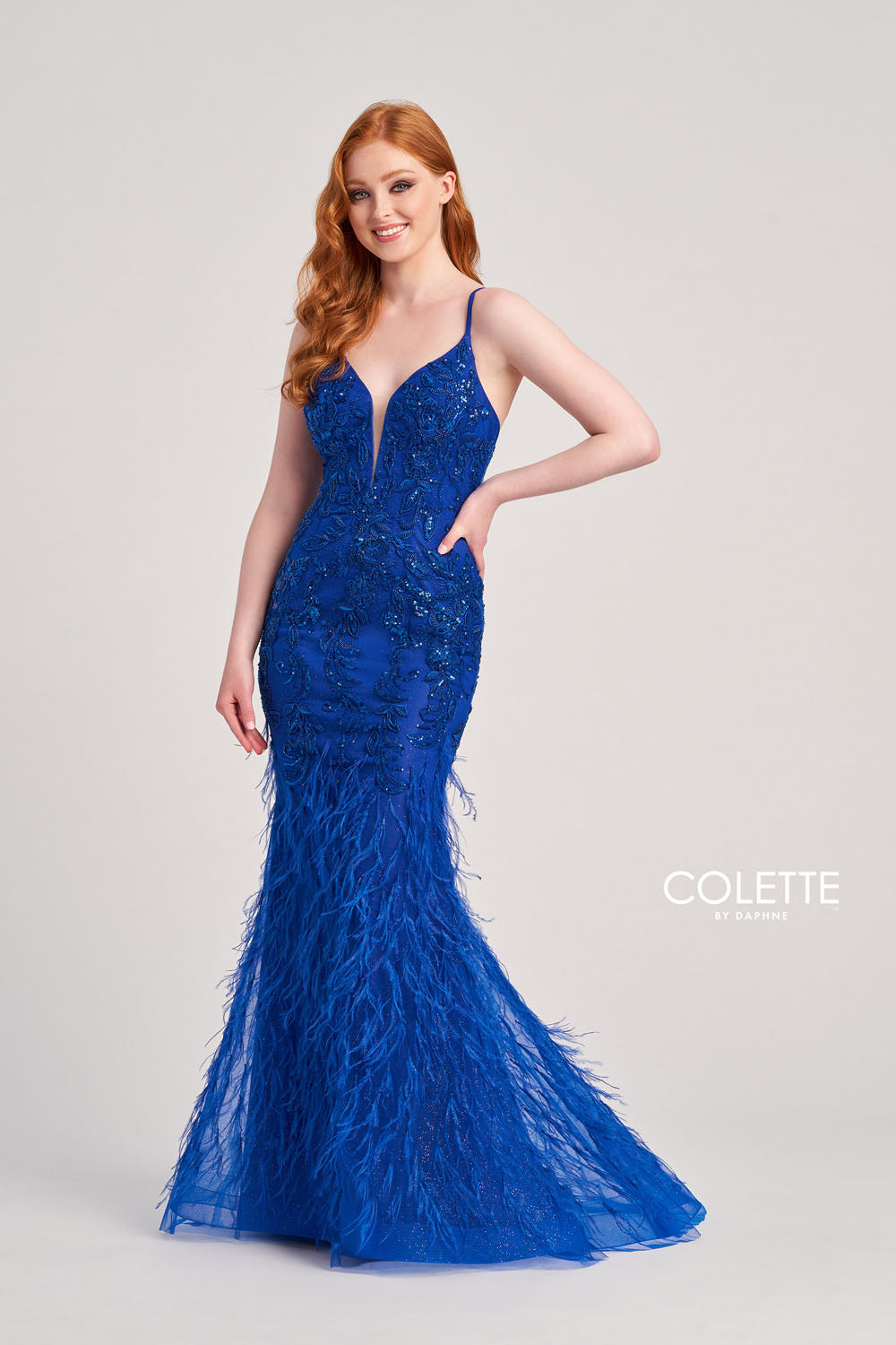 Colette CL5103 prom dress images. Colette CL5103 is available in these colors: Royal Blue, Fuchsia, Orange.