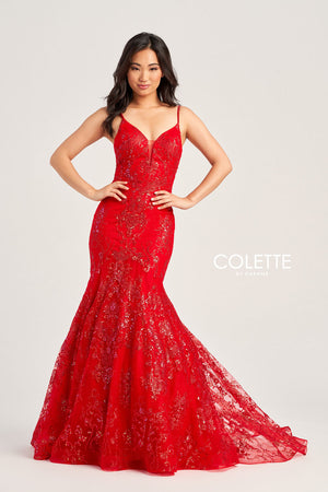 Colette CL5105 prom dress images.  Colette CL5105 is available in these colors: Navy Blue Gold, Red, Gold Pewter.