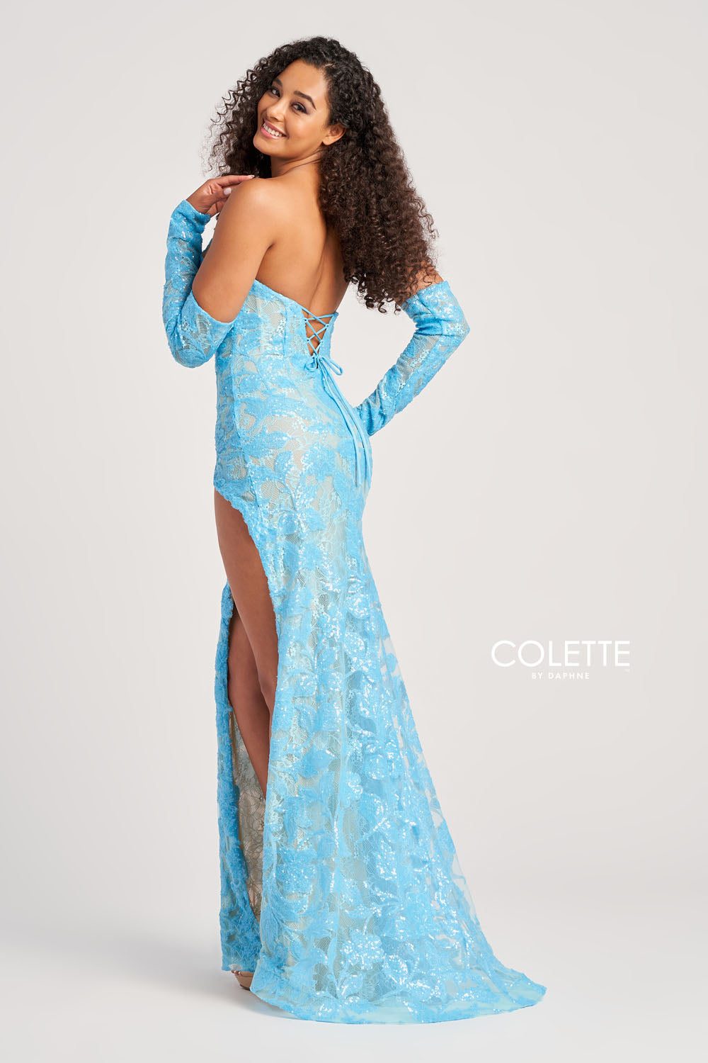 Colette CL5107 prom dress images. Colette CL5107 is available in these colors: Turquoise Nude, Fuchsia Nude, Light Pink Nude, Champagne , Black Multi Nude.