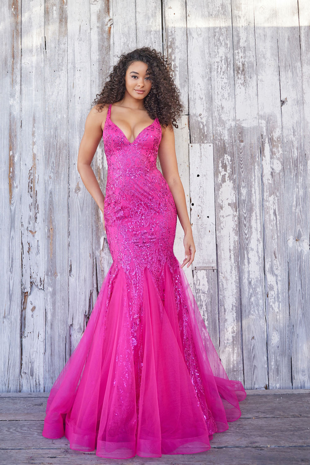 Colette CL5109 prom dress images. Colette CL5109 is available in these colors: Fuchsia, Royal Blue, Lilac Gold, Purple.