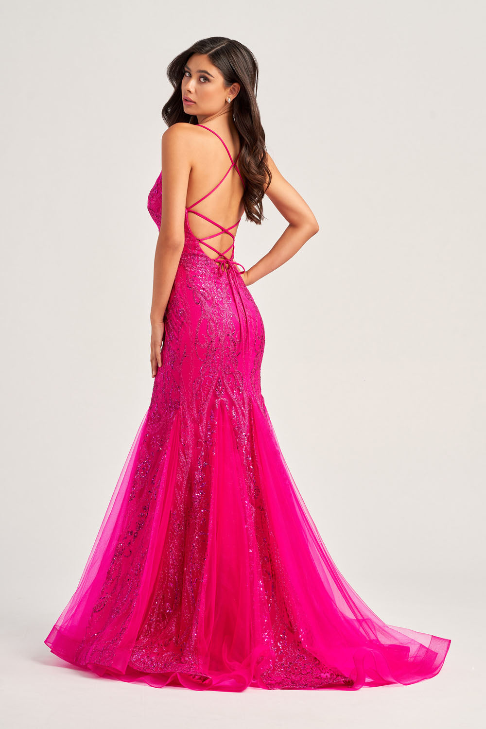 Colette CL5109 prom dress images. Colette CL5109 is available in these colors: Fuchsia, Royal Blue, Lilac Gold, Purple.