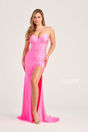 Colette CL5110 prom dress images.  Colette CL5110 is available in these colors: Aqua, Lilac, Pink, Purple.