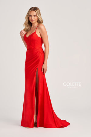 Colette CL5111 prom dress images.  Colette CL5111 is available in these colors: Light Blue, Black, Turquoise, Plum, Red.