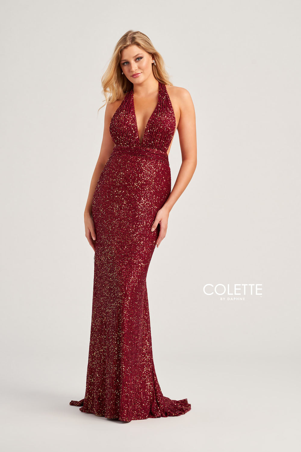 Colette CL5115 prom dress images. Colette CL5115 is available in these colors: Olive, Emerald Gold, Black Silver, Wine Gold, Champagne.