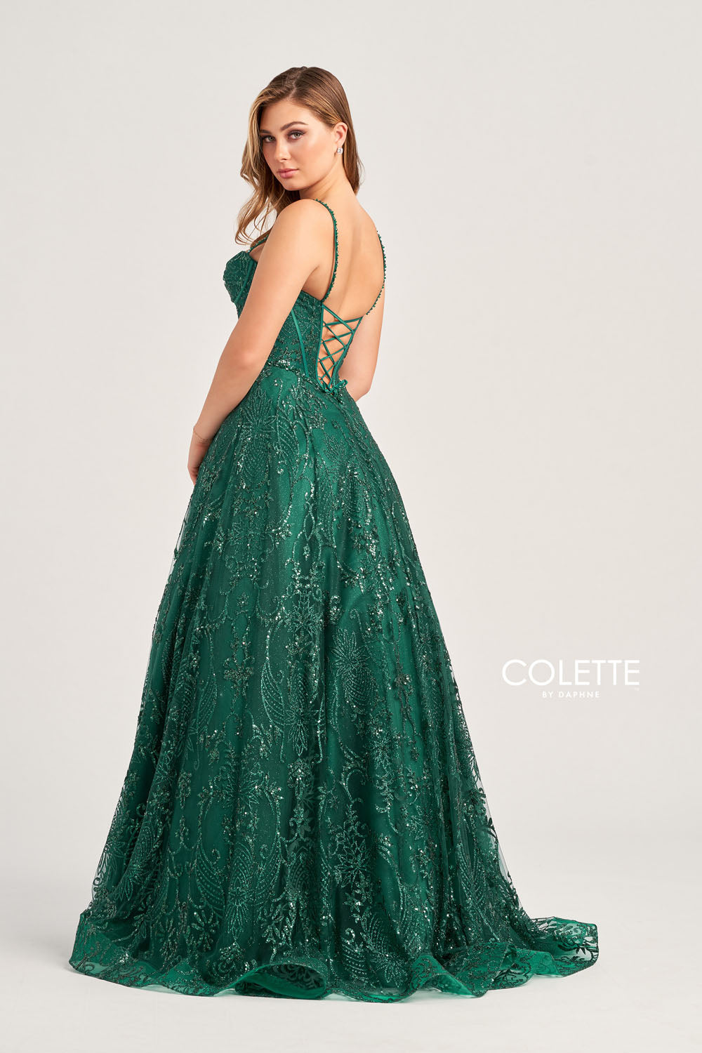 Colette CL5117 prom dress images. Colette CL5117 is available in these colors: Emerald, Lilac, Light Blue.