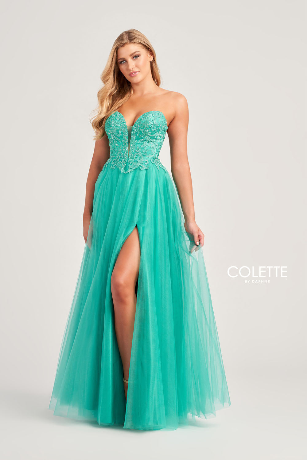 Colette CL5132 prom dress images. Colette CL5132 is available in these colors: Pink Coral, Dark Periwinkle, Spearmint.