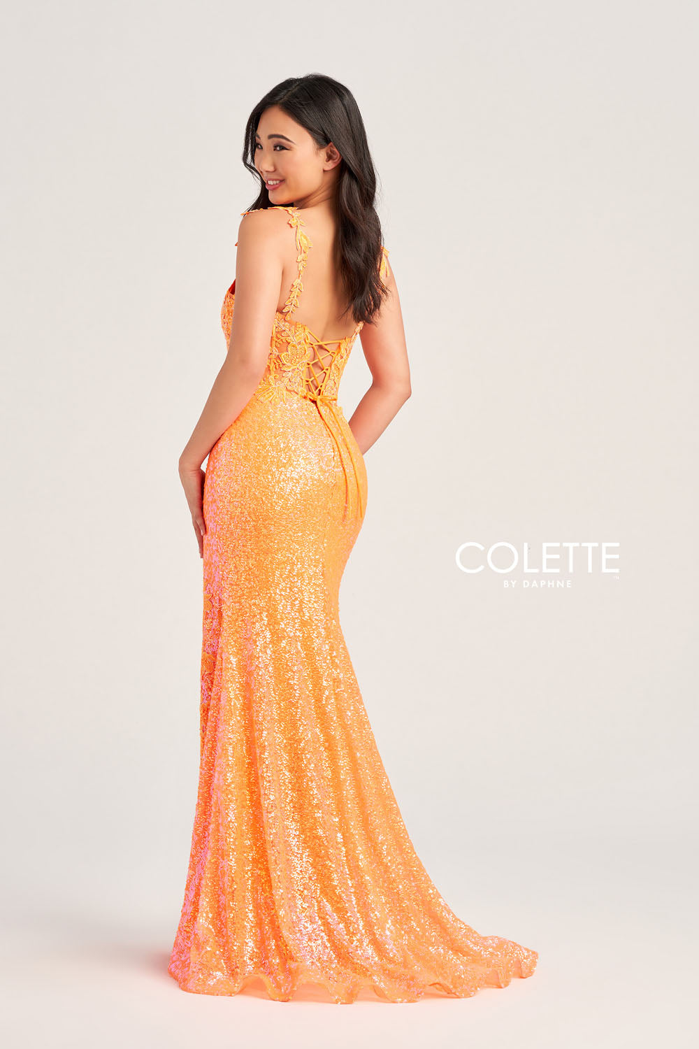 Colette CL5133 prom dress images. Colette CL5133 is available in these colors: Orange, Gold.