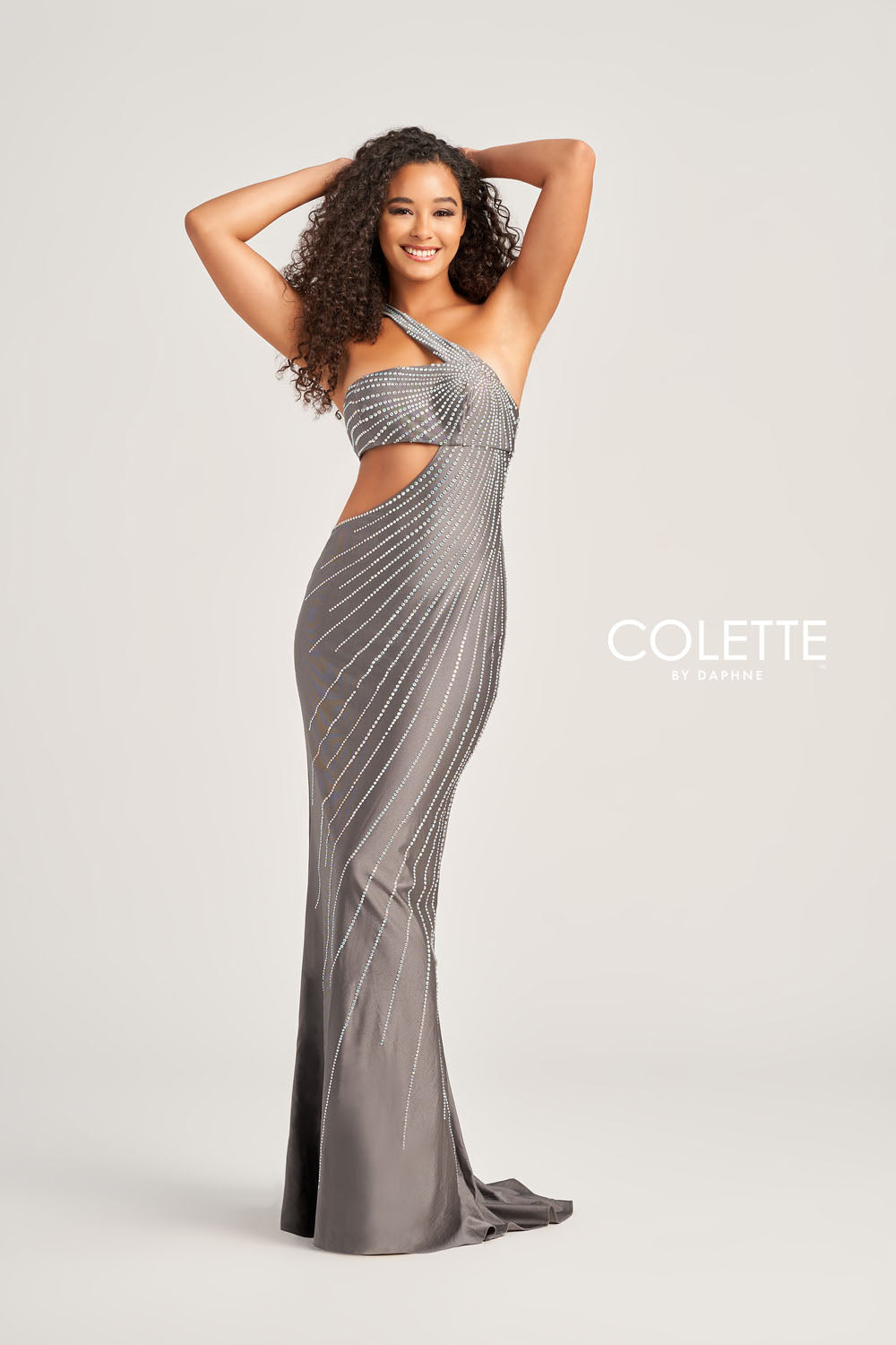 Colette CL5139 prom dress images. Colette CL5139 is available in these colors: Charcoal, Black, Purple, Ocean Blue, Hot Pink.