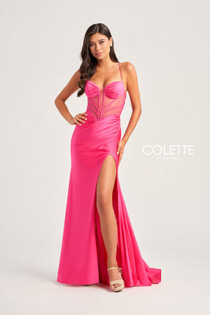 Colette CL5140 prom dress images.  Colette CL5140 is available in these colors: Raisin, Red, Plum, Olive, Hot Pink, Sienna, Black.