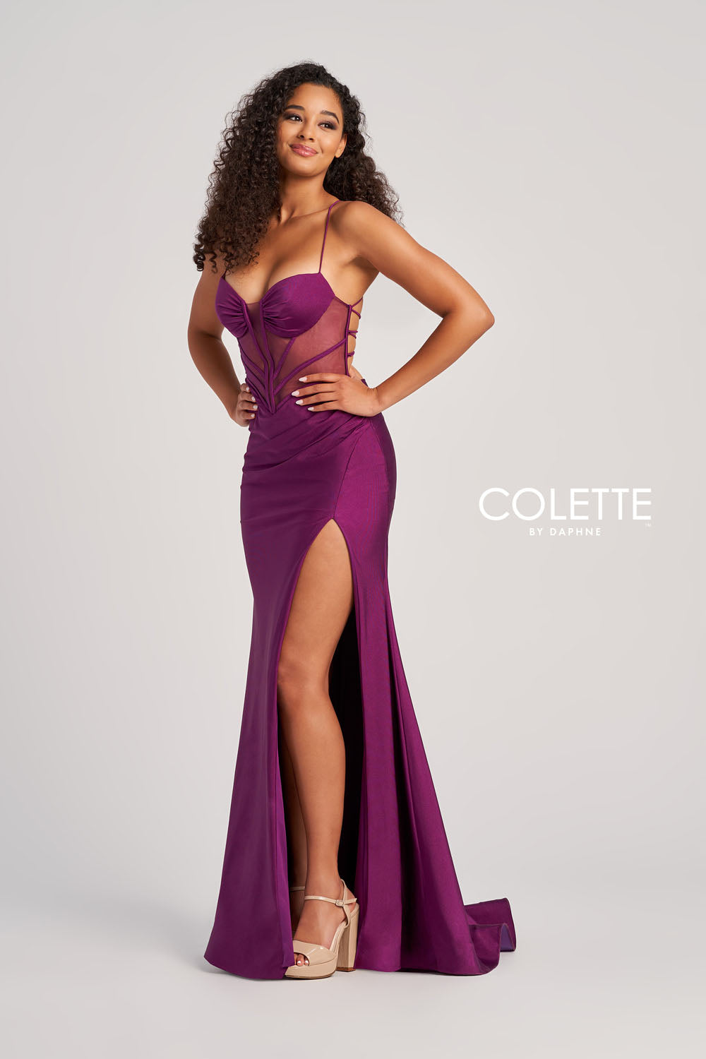 Colette CL5140 prom dress images. Colette CL5140 is available in these colors: Raisin, Red, Plum, Olive, Hot Pink, Sienna, Black.