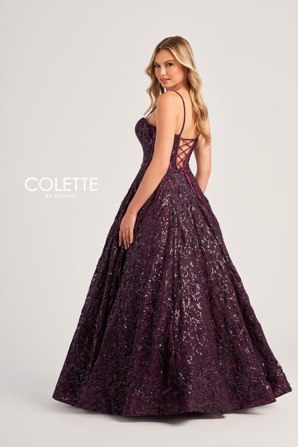 Colette CL5141 prom dress images. Colette CL5141 is available in these colors: Plum, Spruce.