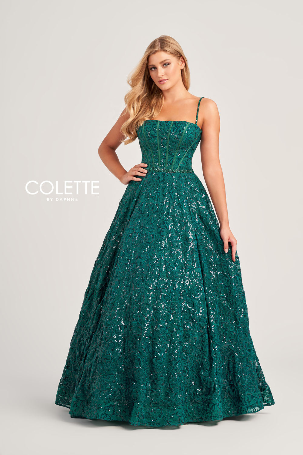 Colette CL5141 prom dress images. Colette CL5141 is available in these colors: Plum, Spruce.
