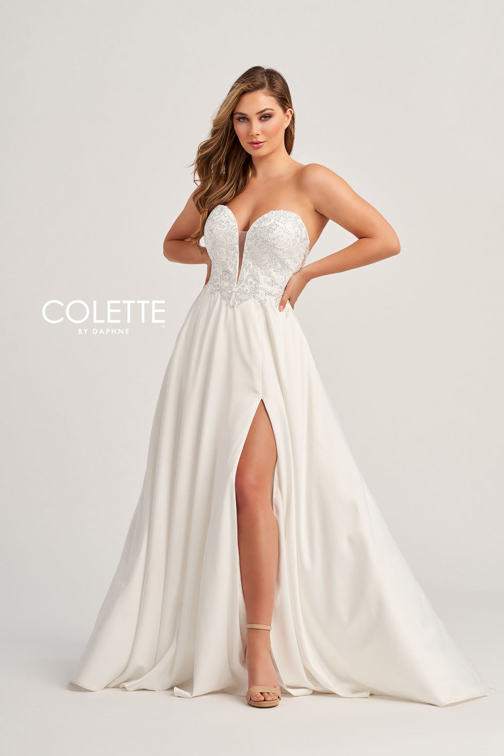 Colette CL5142 prom dress images. Colette CL5142 is available in these colors: Pink, Ocean Blue, Diamond White.