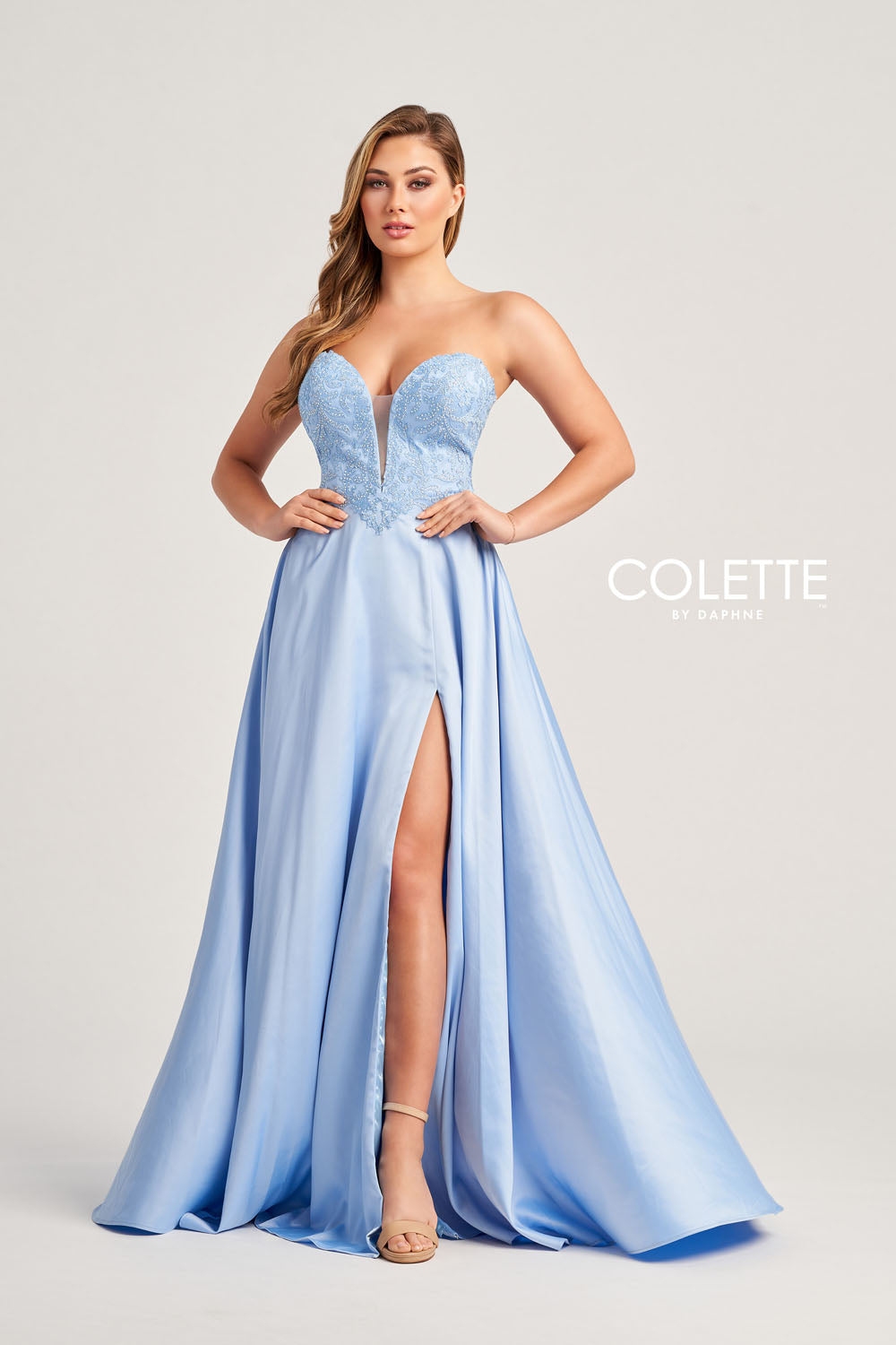 Colette CL5142 prom dress images. Colette CL5142 is available in these colors: Pink, Ocean Blue, Diamond White.