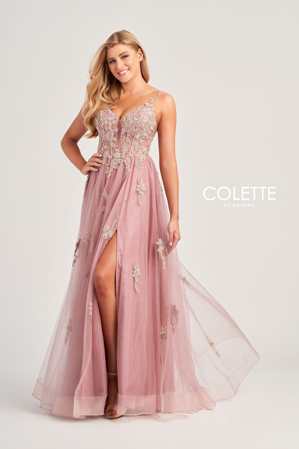 Colette CL5143 prom dress images. Colette CL5143 is available in these colors: Vintage Rose, Sage.