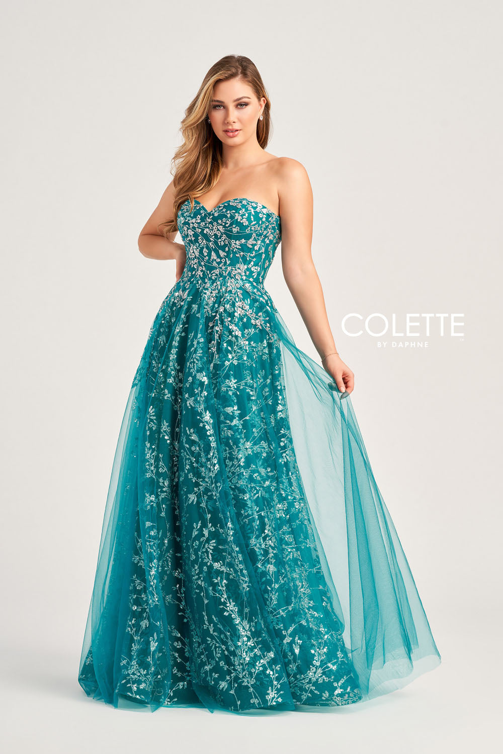 Colette CL5144 prom dress images. Colette CL5144 is available in these colors: Jade Silver, Heather Rose Gold.